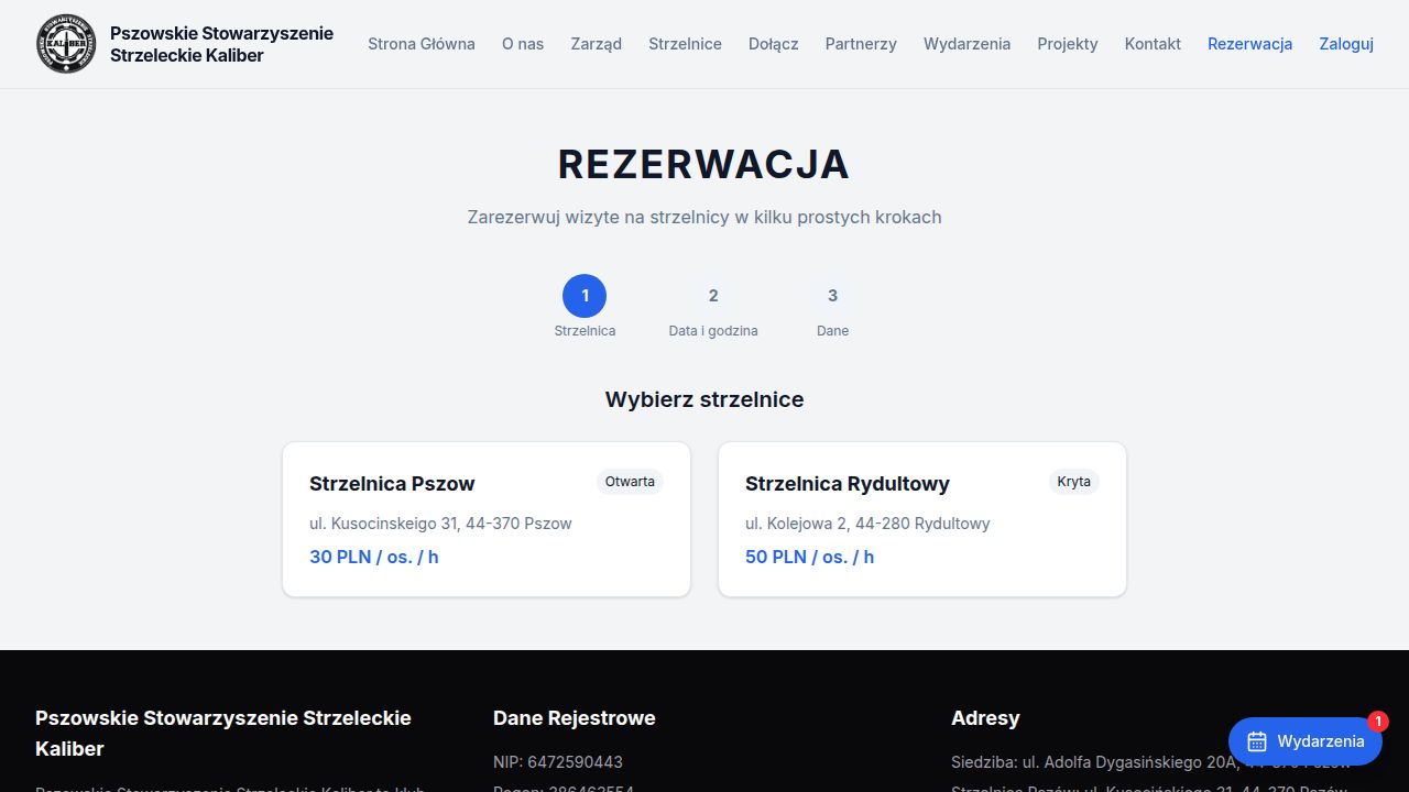 Wieloetapowy formularz rezerwacji strzelnicy