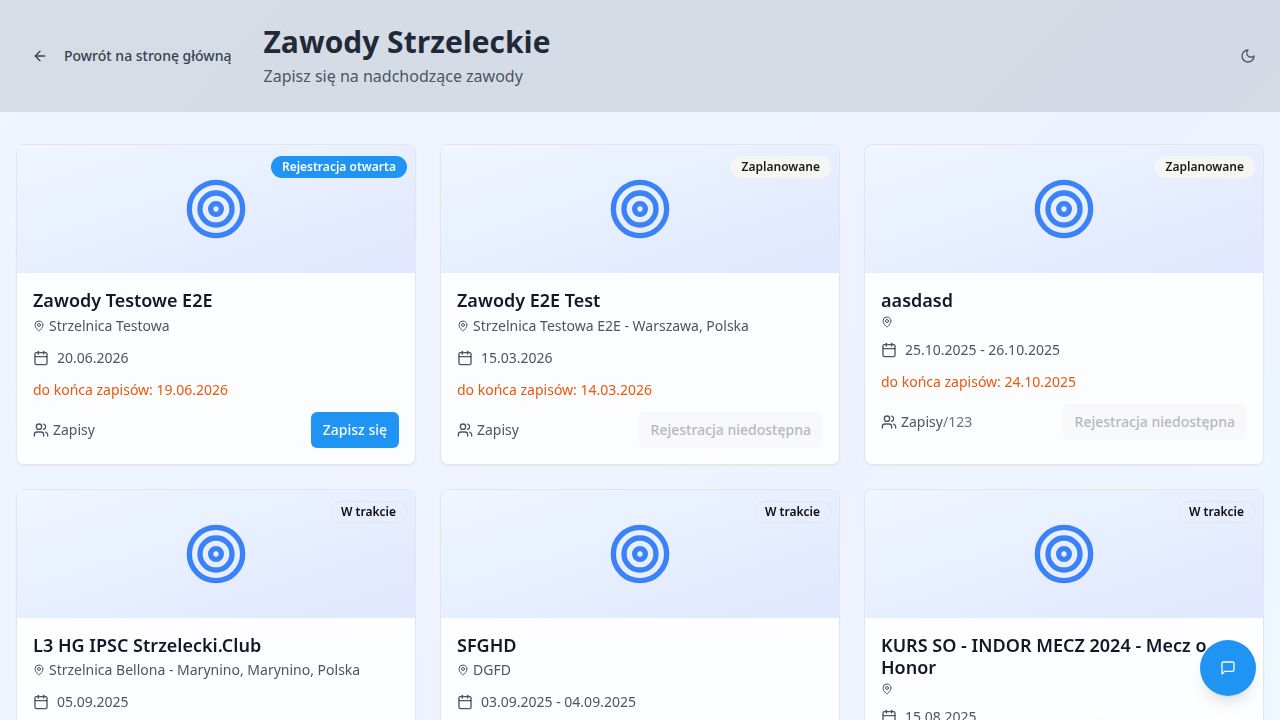Zawody strzeleckie — obsługa formatów ISSF i IPSC