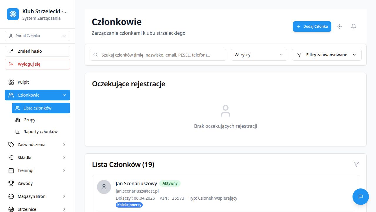 Zarządzanie członkami — baza z walidacją PESEL i weryfikacją PZSS